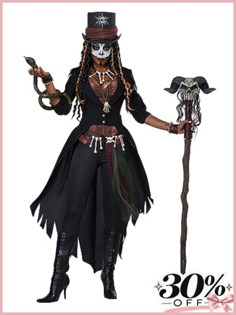Voodoo Magic Women's Costume Large Hat Jacket Vest Belt Necklace Halloween